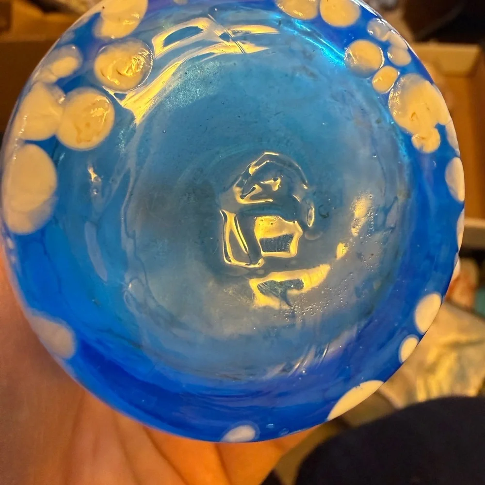 Vintage Hand blown Blue Speckle Mini Pitcher